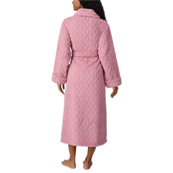 Room Service Women's Cable Knit Cozy Wrap Robe with Pockets - Picture 3 of 7